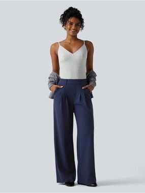 NWT HALARA Navy Wide-Leg High-Rise Trousers